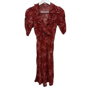 Lily Ashwell Gemma Silk Dress Red Floral Mini Ruffle Made in the USA Juniper XS